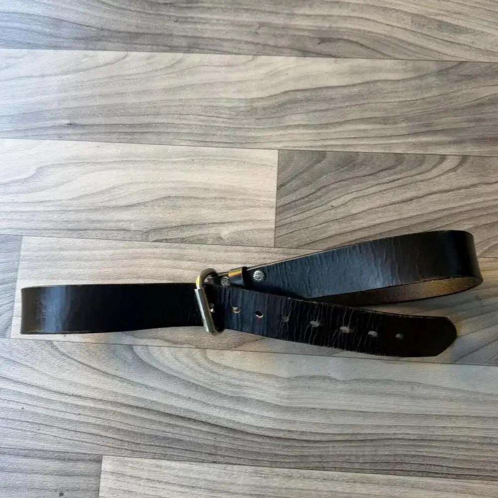 Vintage Y2K Black Genuine Leather Belt Silver Buckle